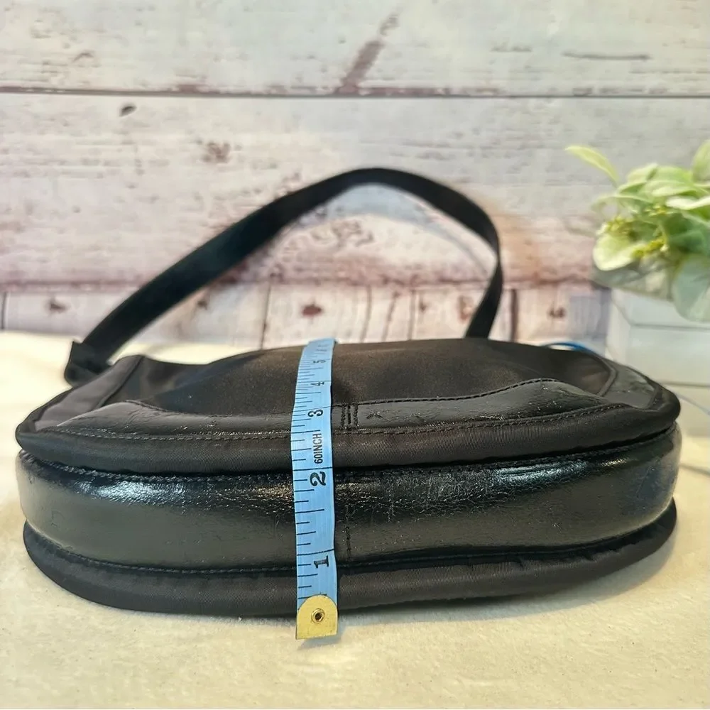 Coccinelle Black Leather and Nylon 3 Compartment Zip Shoulder Bag Made in Italy